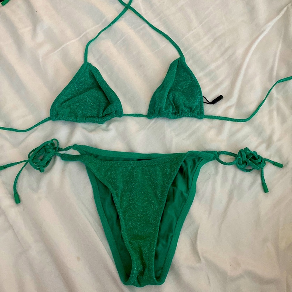 Triangl green sparkle bikini set. Top: medium Bottom: Small.